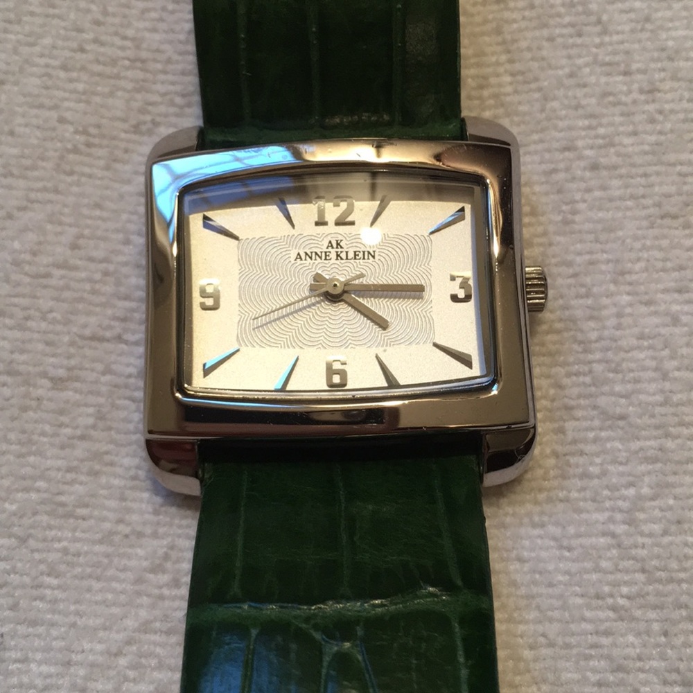 Anne Klein Silver with Green Band Watch